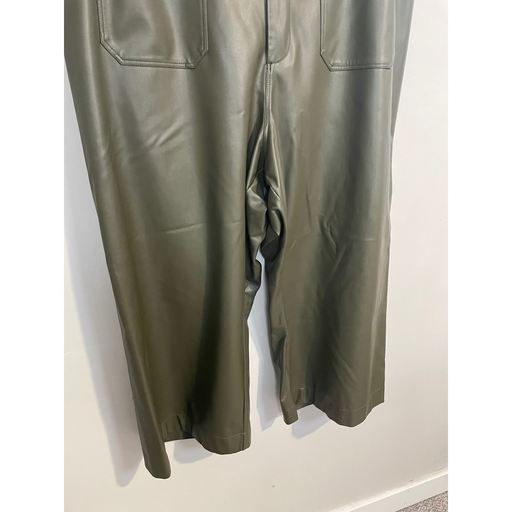 Maeve Colette Cropped Wide-Leg Faux Leather Pants Olive Green Plus Size 26W - Picture 4 of 10